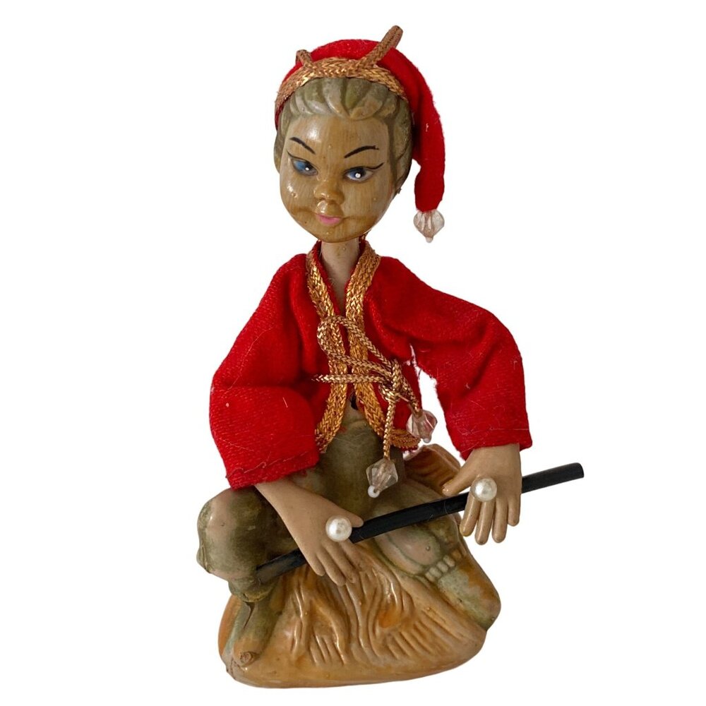 Golden Fantasy Tilso Pixie Elf Christmas Ornament Celluloid VTG